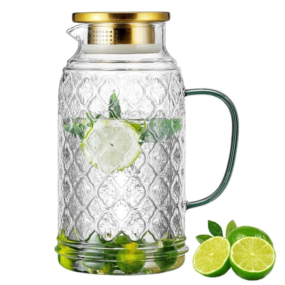Glass Pitcher With Lid  68 Oz/2 Liter Vintage Water Clear Borosilicate Carafe For Cold Brew Coffee Lemonade Iced Tea Juice Beverage Heat Resistant Jug