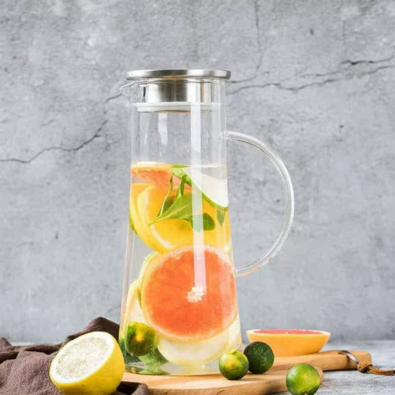 Glass Pitcher with Lid, Glass Water Carafe with Handle for Fridge, Iced Tea Pitcher, Pitcher for Milk, Hot and Cold Beverage, Borosilicate Glass Juice Jug 1.5L Clearance!