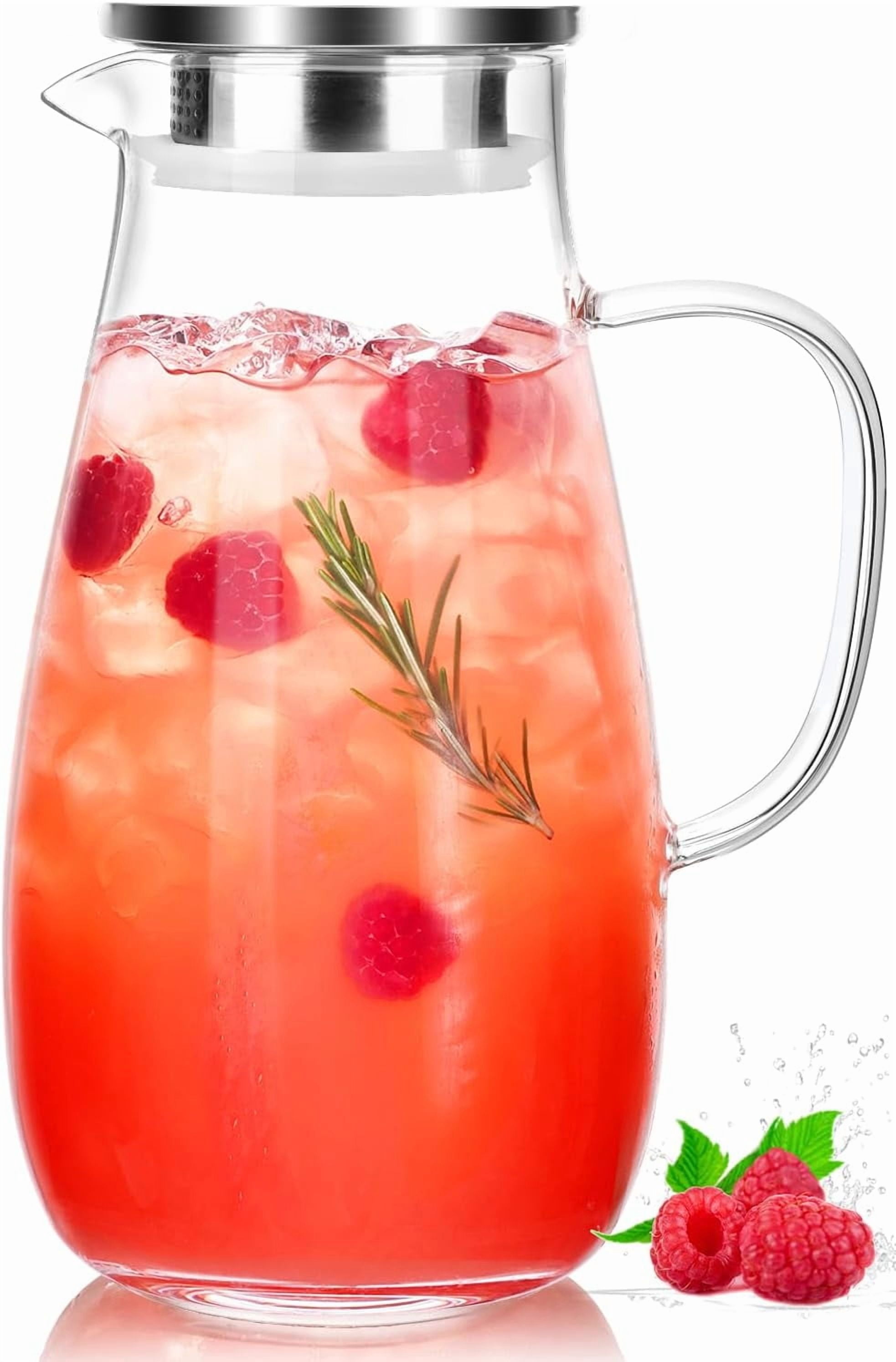 Glass Pitcher with Lid, Water Pitcher for Fridge,Water Jug Transparent Heat-Resistant Glass Cold Water Kettle And Cups Water Pot With Handle Large Capacity Office Household Jug