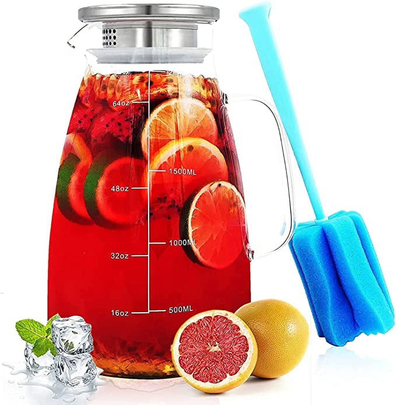 Glass Pitcher, Water Pitcher with Lid and Spout, Glass Water Pitcher