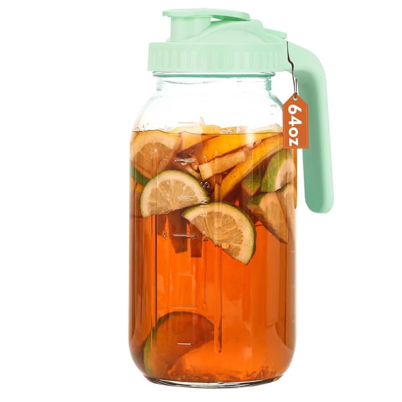 Glass Pitcher With Lid 64 Oz Mason Jar Double Leak Proof 2 Quart Breast Milk Storage Containers For Fridge Wide Mouth Sun Tea Juice Cold Brew Coffee