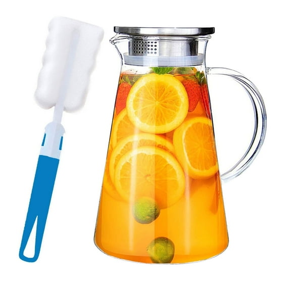 Glass Pitcher with Lib 62oz Glass Tea Picther Clear Tea Jug Pitcher for Beverages with Lid and Handle