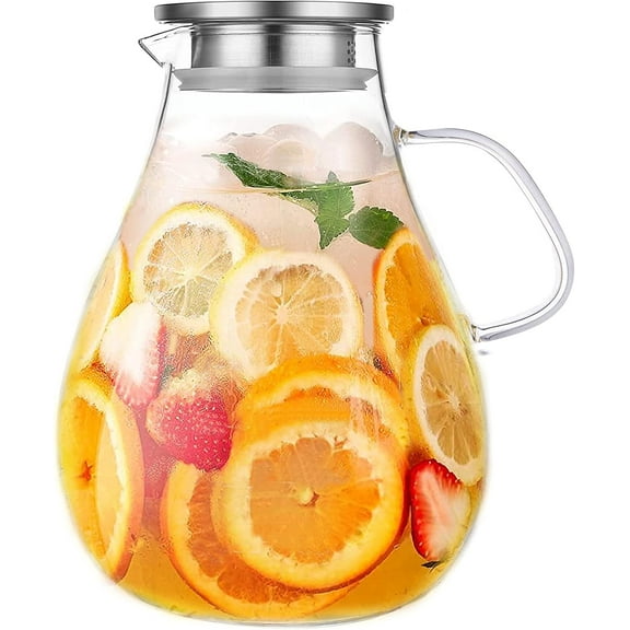 Glass Pitcher with Lid,3000ml - Hot/Cold Water Jug, Juice and Iced Tea Beverage Carafe