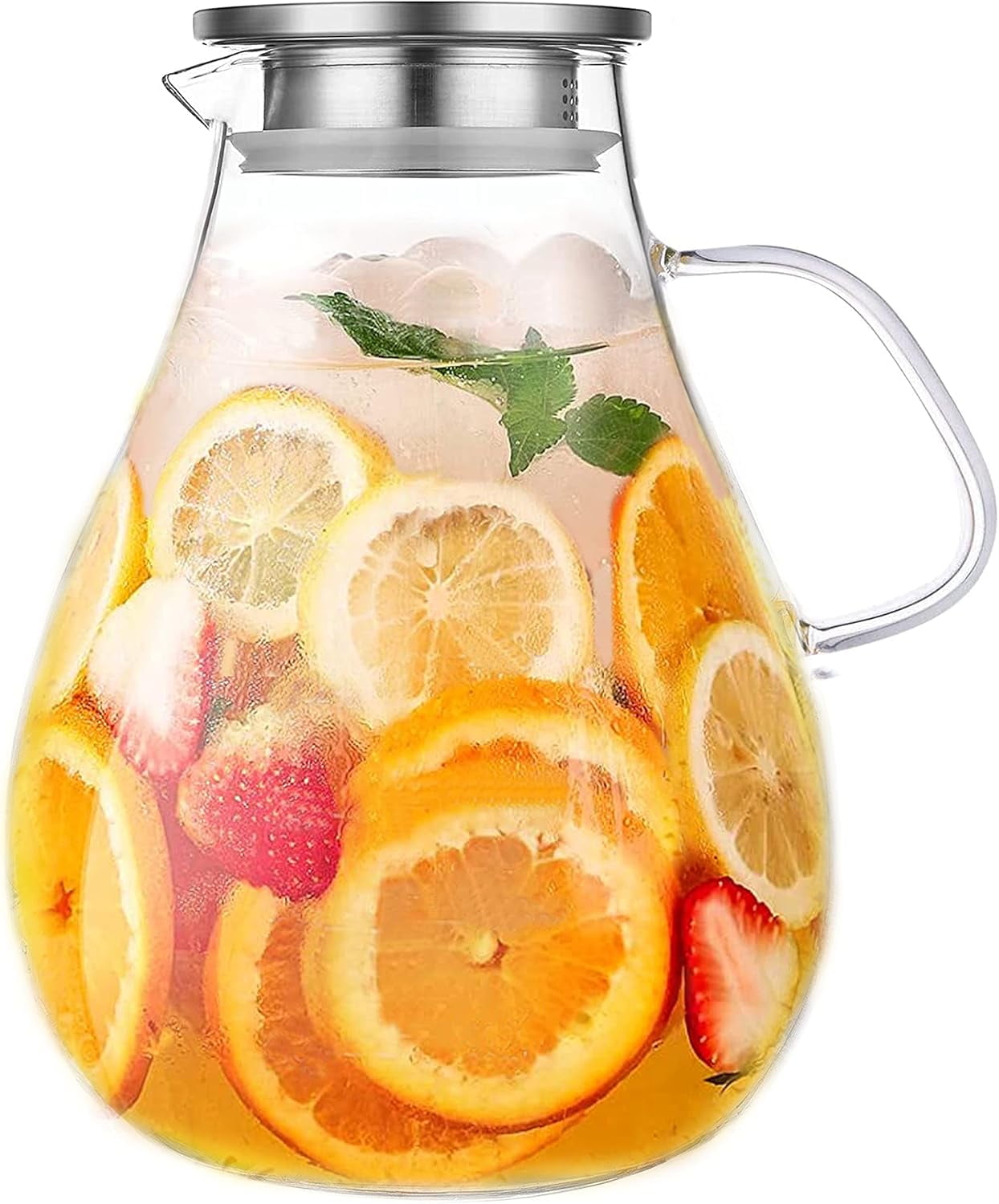 Glass Pitcher with Lid,3000ml - Hot/Cold Water Jug, Juice and Iced Tea ...