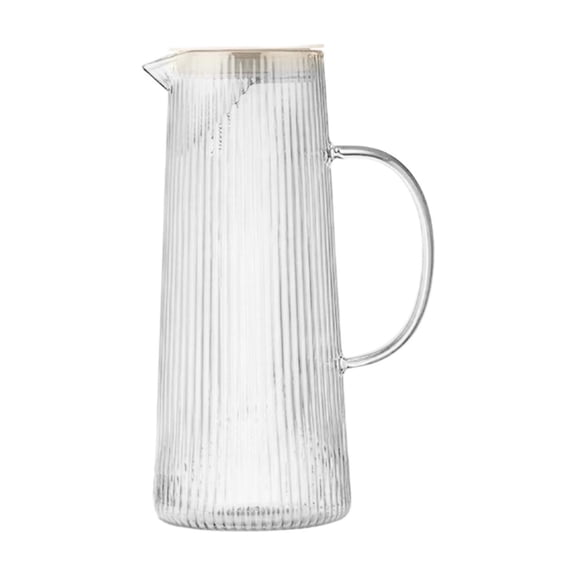 Glass Pitcher with Lid, Classic Vertical Stripes Water Pitcher, Heat Resistant, for Cold Brew, Coffee, Lemonade, Iced Sun Tea, Beverage, Milk Clear