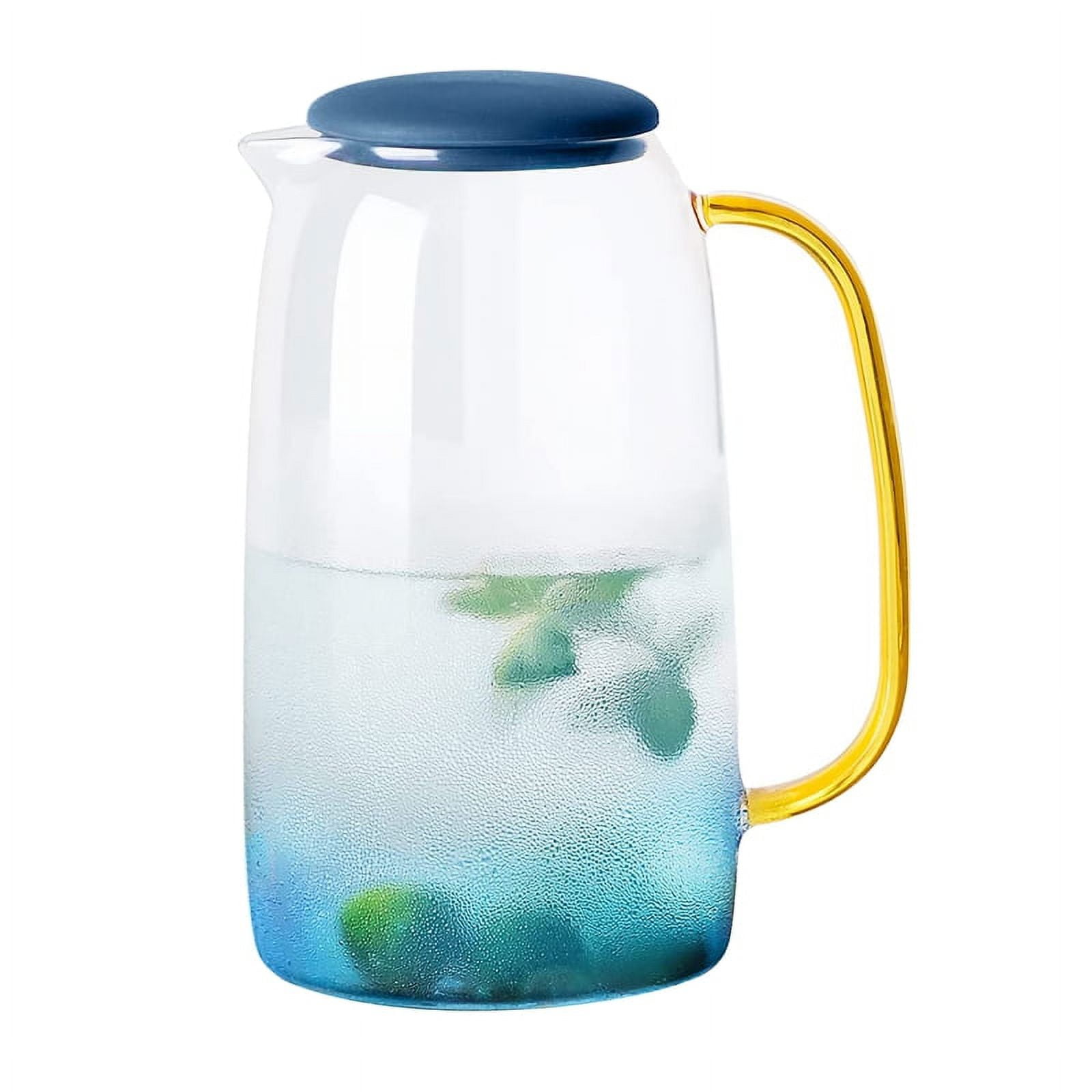 77oz Large Glass Water Pitcher with Gold Lid for Fridge Wide Handle Coffee Carafe for Party Water Jug Lemonade Iced Tea Jug Juice Sun Tea Jar for