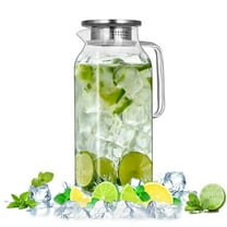 Soulgenix 2L Glass Pitcher, Square Glass Carafe with Stainless Steel Lid, 68 oz Carafe for Water, Juice, Iced Tea, Coffee