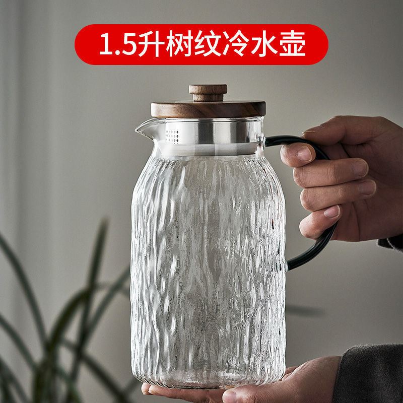 Glass Pitcher with Wooden Lid Fridge Glass Water Pitcher Hot Cold Water