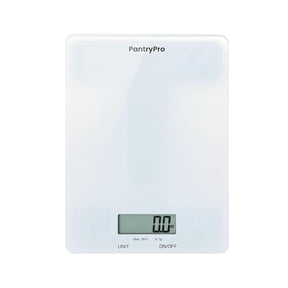Glass Platform Digital Kitchen Scale - for Food Coffee Lab - LCD Display gram Ounces lb:oz fl.oz ml - 11 LB/5 KG Capacity - Battery Included - White by General