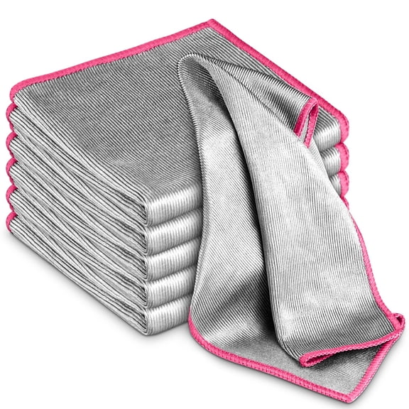 Glass Polishing Cloth Streak Free Miracle Cleaning Cloth Lint Free Microfiber Cleaning Rags for Glasses Kitchen Dish Mirrors Easy Clean, Pack of 6, 12" x 12", Sliver-Green