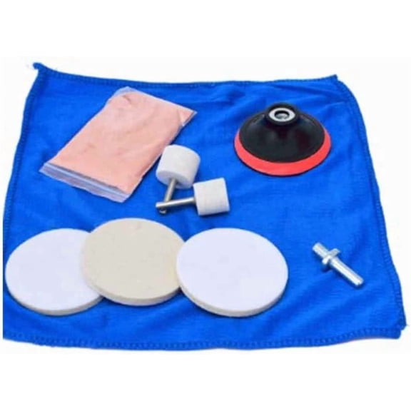 Glass Polishing Kit with Cerium Oxide Powder & Pads, 9 Pcs Set