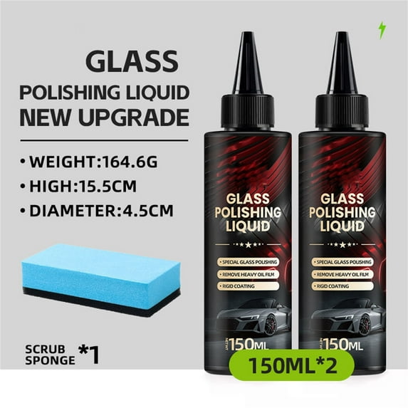 Glass Polishing Liquid 150ml, Car Glass Polishing Compound Windshield Cleaner Glas Oil Film Remover, Scratches, Wiper Marks & Oil Film with Sponge , Anti-Fog Hydrophobic Coating Spray