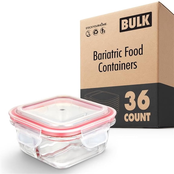 Glass Portion Control Bariatric Containers (36 Pack), 3 Cup Food Containers with six 4 oz Compartments, 4oz Food Storage Containers for meal prep, Microwave Safe Glass Portion Containers with Lids
