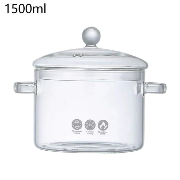 Glass Pots for Cooking on Stove, 1.5L/50oz Glass Cooking Pot with Lid, Heat-Resistant Simmer Pot, Glass Saucepan with Cover, Heat-Resistant Borosilicate Glass Pot for Cooking, Soup, Milk, Tea