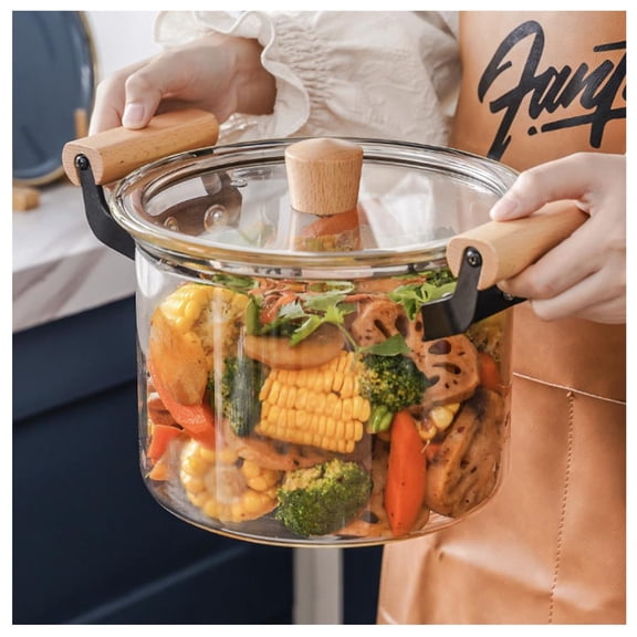 Glass Pots for Cooking On Stove, High Borosilicate Glass Simmer Pot with Handles & Lids, Clear Boiling Pot, Glass Cooking Pot for Pasta, Soup, Baby Food, Milk