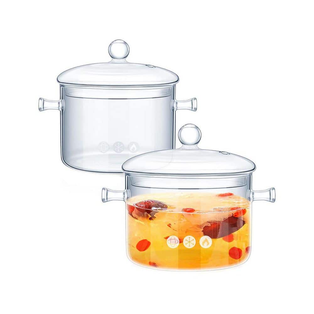 Glass Pots Set with Cover [1.3 L, 1.5 L] Clear Borosilicate Heat ...