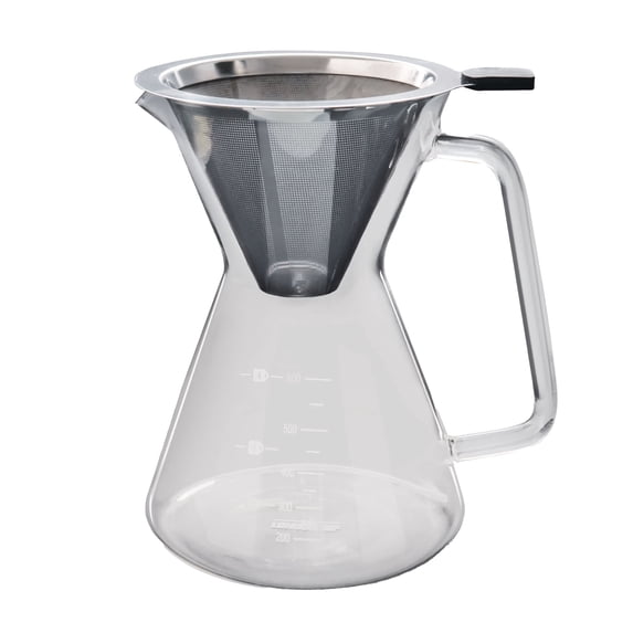 London Sip Glass Pour Over Coffee Carafe Coffee Maker with Reusable Stainless Steel Filter, Ergonomic Handle, and Easy-Pour Spout, 4-Cup (600 mL)