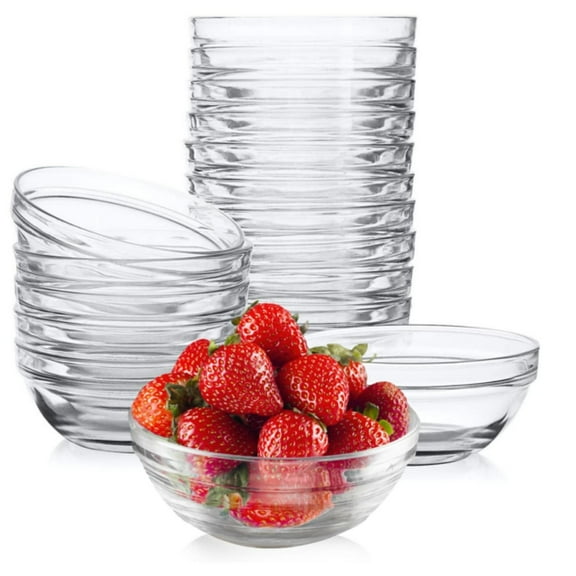 Glass Prep Bowls Mini 3.5 Inch 4.5 Ounce Serving Bowls Glass Clear Salad Bowl for Kitchen Prep Dessert, Dips, Nut and Candy Dishes Transparent Easy to Store and Dishwasher Safe Set of 4