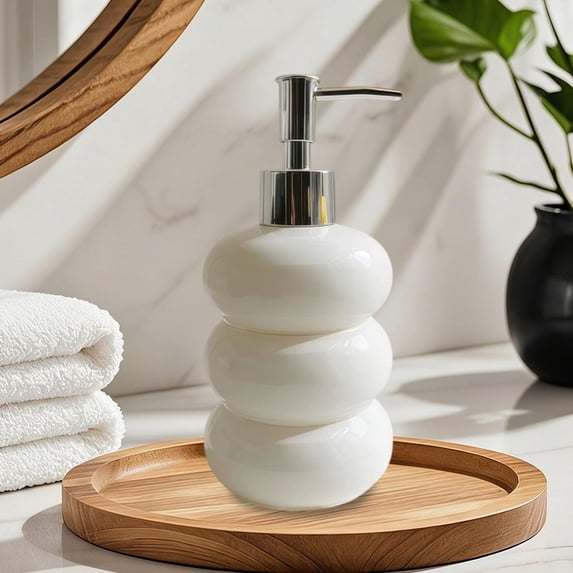 Glass Press-Top Lotion Bottle | Empty Shampoo & Body Wash Dispenser | Refillable Soap Pump for Bathroom, Kitchen, Vanity | Leak-Proof Silver Pump | White