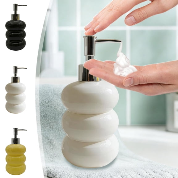 Glass Press-TopBottle Refillable Soap Dispenser • Empty Shampoo Body Wash Container • Thickened Glass, Leakproof Pump, Modern Bubble Design