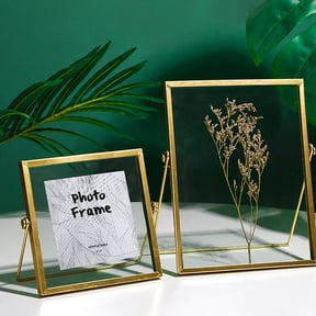 Glass Pressed Flower Frame Handmade, Glass Floating Picture Frames Tabletop Brass Photo Frame for DIY Dried Flowers Home Plant Specimen, Rectangle Horizontal,Black (FRAME ONLY)