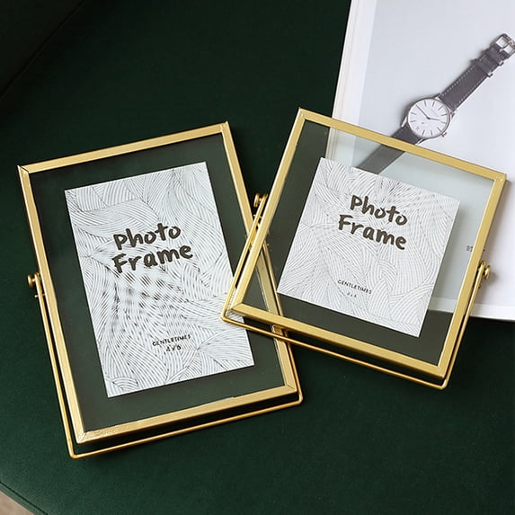 Glass Pressed Flower Frame Handmade, Glass Floating Picture Frames Tabletop Brass Photo Frame for DIY Dried Flowers Home Plant Specimen, Rectangle Horizontal,Black (FRAME ONLY)