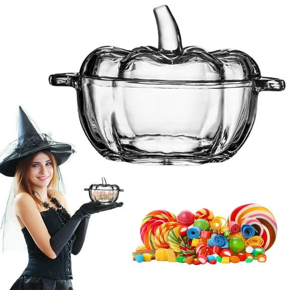 Glass Pumpkin Candy Jar With Lid Halloween Decor Multi Color Options Transparent Orange Amber And Colorful Glass Candy Bowl For Candy Storage And Kitchen Countertop Decorations