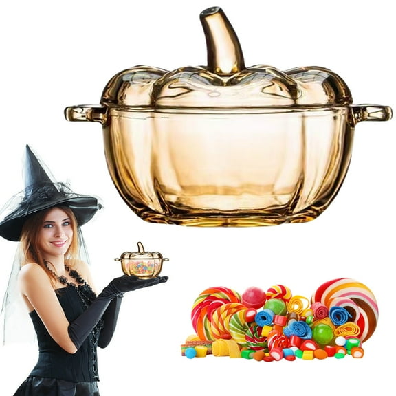 Glass Pumpkin Candy Jar With Lid Halloween Decor Multi Color Options Transparent Orange Amber And Colorful Glass Candy Bowl For Candy Storage And Kitchen Countertop Decorations