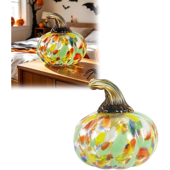 Glass Pumpkin Fall Decor Hand-Blown 4" - Vintage Centerpiece & Pumpkin Decorations for Thanksgiving Halloween Lights(C)