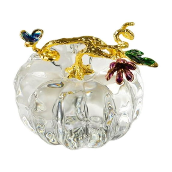 Glass Pumpkin Figurine, Halloween Decoration, Hand Blown Multicolor Crystal Pumpkin Ornament for Desktop and Bookshelf, Compact 5x5x5cm Holiday Collectible