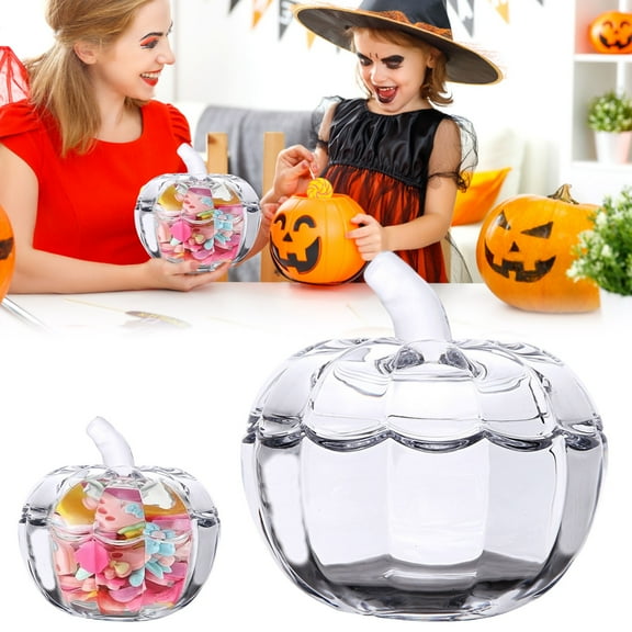 Glass Pumpkin Jar with Cover Pumpkin Candy Bowl with Lid Transparent Pumpkin Cookie Bucket Decorative Sugar Storage Container for Home Decor Party Wedding Decorating
