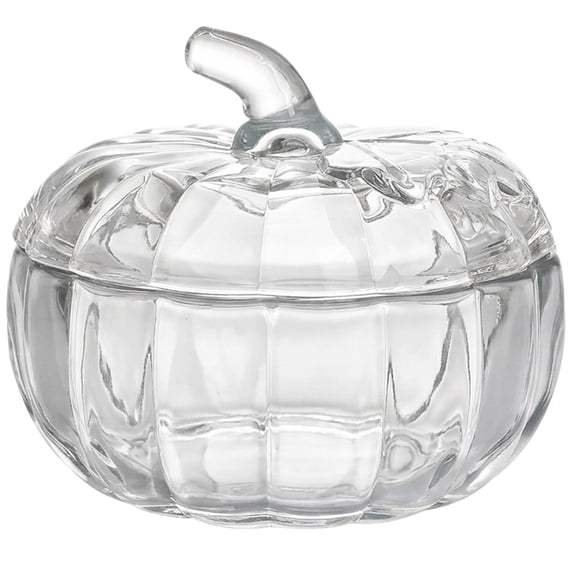 Glass Pumpkin Jar with Lid, 5.7" Halloween Pumpkin Cookie Jar, Pumpkin Candy Dish, Fall Glass Storage Containers, Halloween Candy Jar, Autumn Harvest Glass Cookie Jar, Decorative Candy Jar,Clear