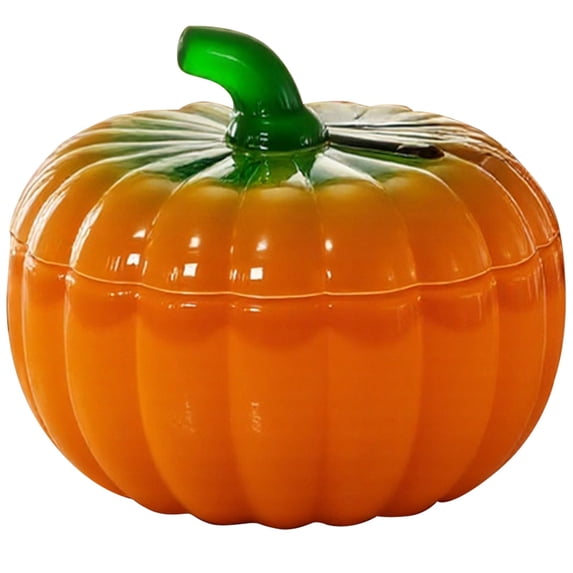 Glass Pumpkin Jar with Lid, 5.7" Halloween Pumpkin Cookie Jar, Pumpkin Candy Dish, Fall Glass Storage Containers, Halloween Candy Jar, Autumn Harvest Glass Cookie Jar, Decorative Candy Jar,Orange