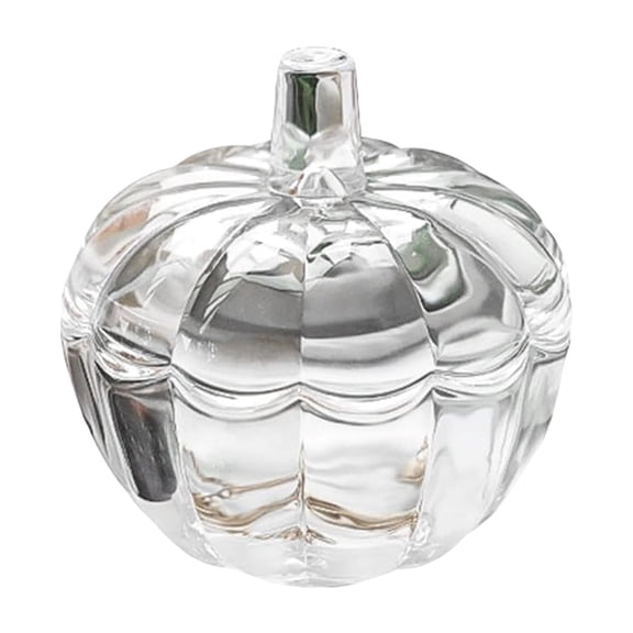 Glass Pumpkin Jar with Lid Clear Candy Storage Container, 4x4Inch Decorative Cookie Cookie Bucket Trinket Organizer for Fall Halloween Thanksgiving, Home Office Party Desk Centerpiece Decor 1PC