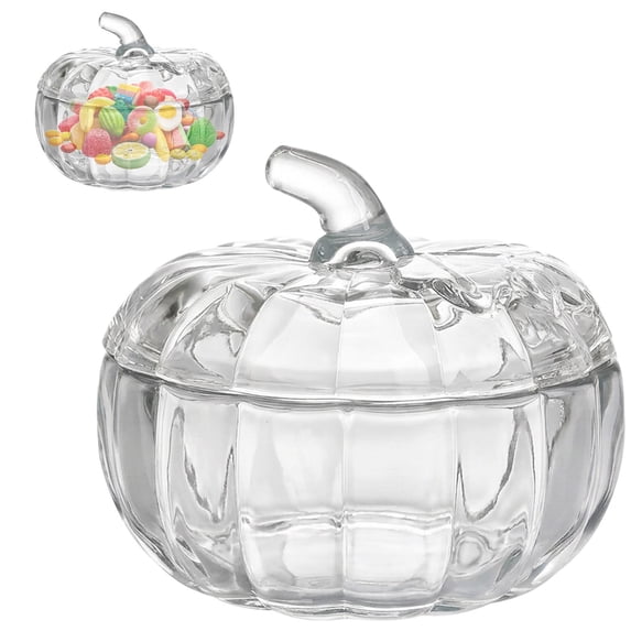 Glass Pumpkin Jar,Pumpkin Shaped Glass Storage Bowl with Lid,Pumpkin Dust‑Proof Glass Storage Vessel,Multi‑Purpose Glass Canister with Matching Pumpkin Lid,5.7x4.7 Inch Storage Container for Candy