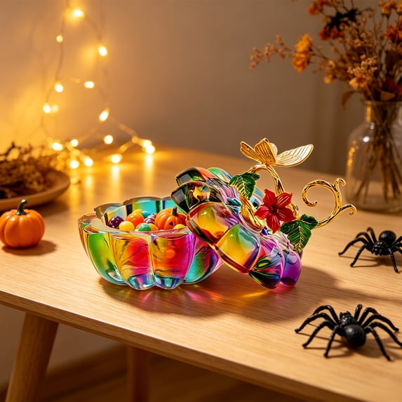 Glass Pumpkin Jar with Lid, Decorative Candy Storage Canister for Fall Thanksgiving Tabletop Style and Halloween Centerpiece
