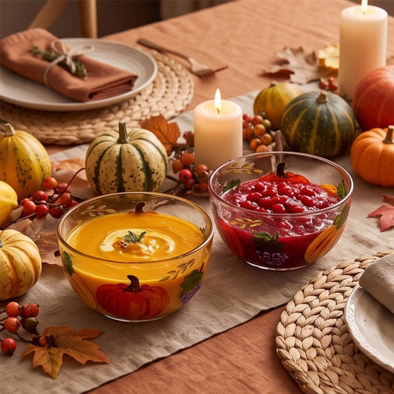 Glass Pumpkin Pattern Bowl Set of 2, 5.12in Transparent Dessert Bowl for Thanksgiving Halloween Yogurt Rice Dried Fruit Home Tableware