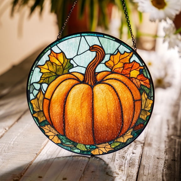 Glass Pumpkin Suncatcher: Fall Window Decor, Harvest Colors