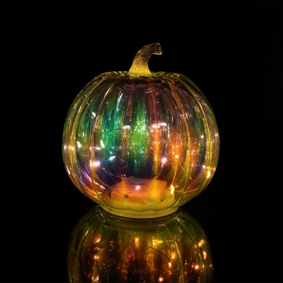 Glass Pumpkins For Decorating,Pumpkin Decorations For Home,6.3in Diameter 6.5in Tall Night Light,Fall Mercury Glass Light up Pumpkin Decor Fall Decoration for Home Lamps(Multicolor 6.5*6.3in)