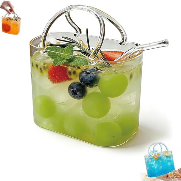 Glass Purse for Drinks, 26oz Purse Drinking Glass with Straw, Unique Handbag Shaped Cocktail Glass, Cute Drinkware for Juice Tea Party Decor and Gifts(1pc)