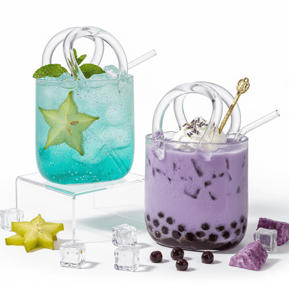 Glass Purse for Drinks Set of 2 or 4, 26oz Handbag-Shaped Drinking Glasses, Unique Wine Glass Alternative, Creative Glass Cup for Juice, Tea, Cocktails or Floral Display