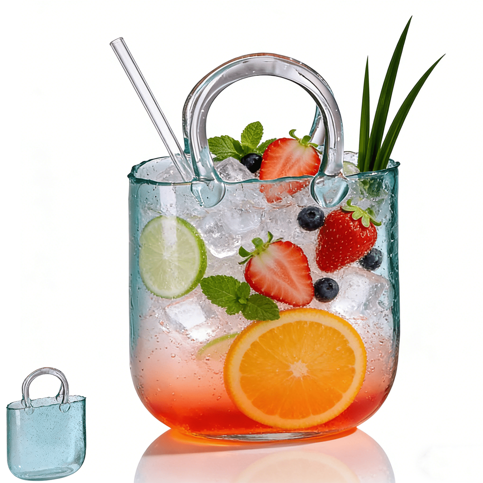 Glass Purse for Drinks Set, Purse Shaped Drinking Glass Cup with Glass ...