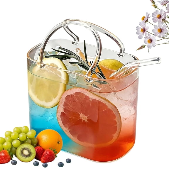 Glass Purse for Drinks, 26oz Handbag-Shaped Novelty Cup with Straw, Unique Cocktail Tumbler & Flower Vase, Party Decor Gift for Women