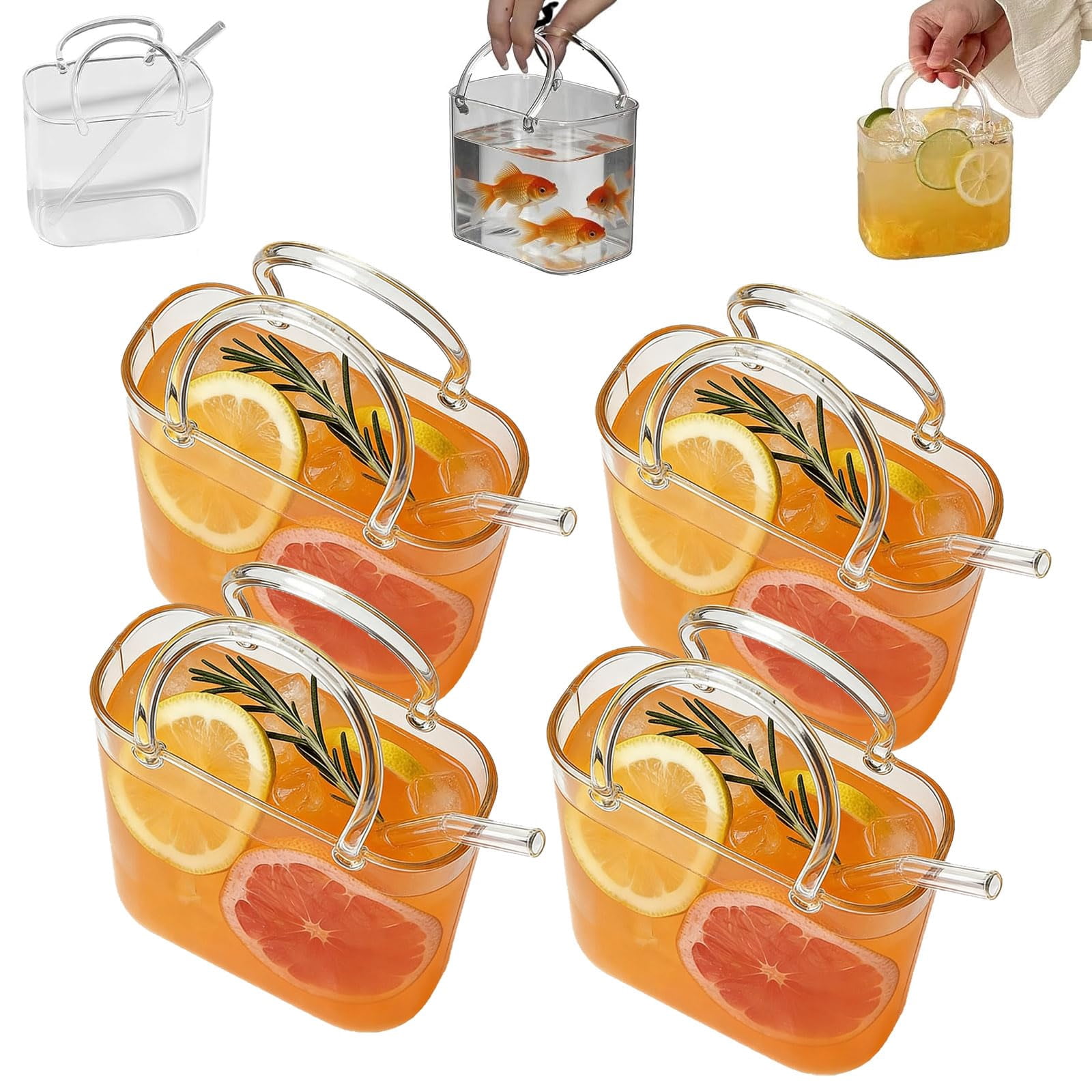 Glass Purse for Drinks - 26oz Unique Handbag-Shaped Wine Glass, Creative Cocktail Cup & Flower Vase, Fun Party Gift for Women (Clear)