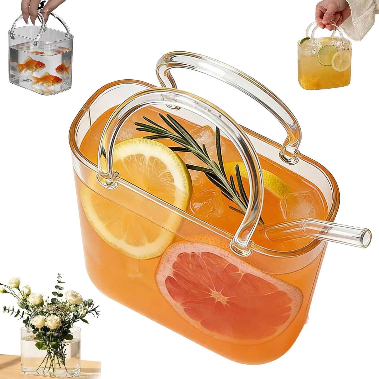 Glass Purse for Drinks - 26oz Unique Handbag-Shaped Wine Glass, Creative Cocktail Cup & Flower Vase, Fun Party Gift for Women (Clear)