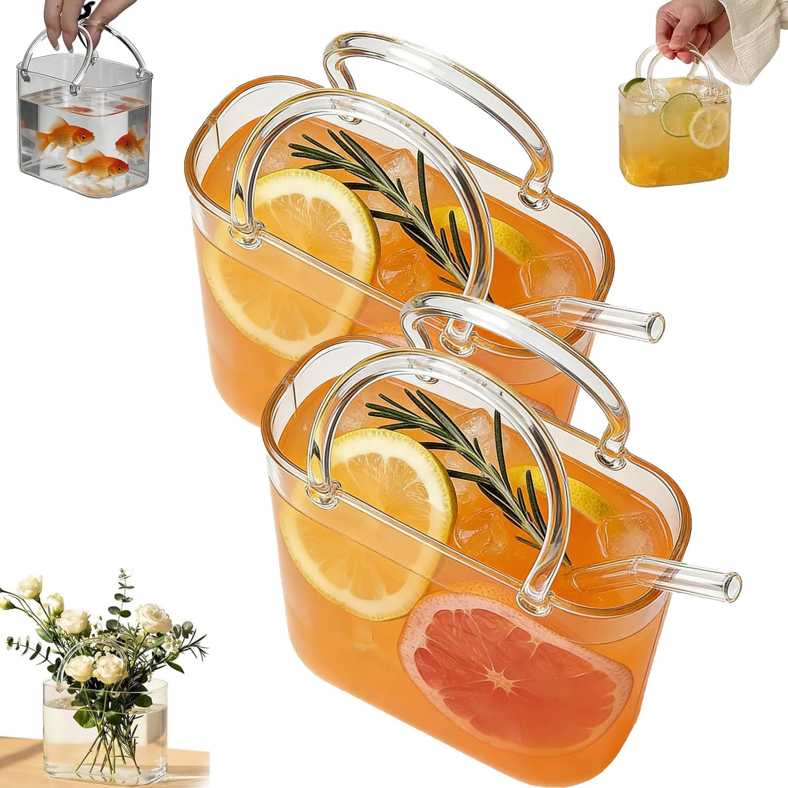 Glass Purse for Drinks - 26oz Unique Handbag-Shaped Wine Glass, Creative Cocktail Cup & Flower Vase, Fun Party Gift for Women (Clear)
