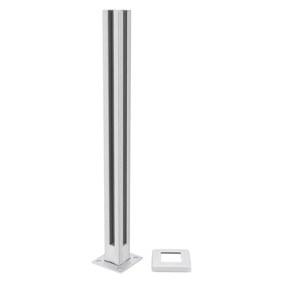 Glass Railing Corner Post 25.6 Inch 304 Stainless Steel Balustrade Post with 220 lbs Load Capacity, 0.6" Deepened Slot, Fully Welded Base for Deck Balcony Stair Pool Fence