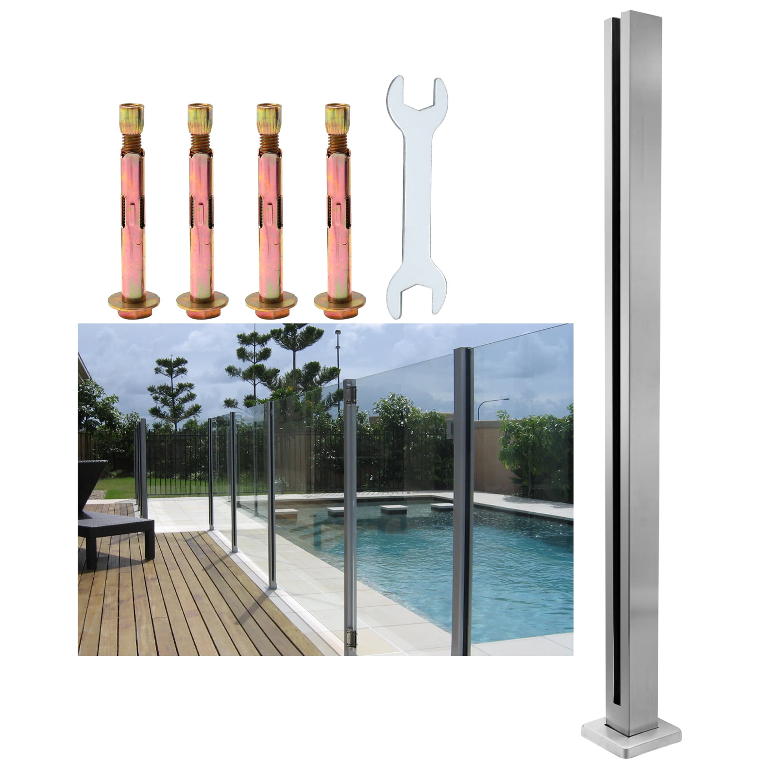 Glass Railing End Post 35.8", 304 Stainless Steel Balustrade Post with Spigot Slots for Indoor & Outdoor Use, Ideal for Deck, Balcony, Attic, and Staircase (End Post, Silver)