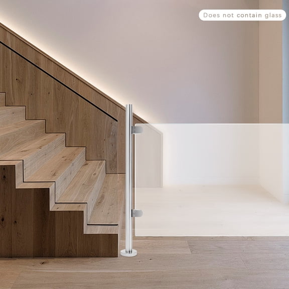 Glass Railing Post, 304 Stainless Steel Balustrade End Post 35.4" Fence Pole with Glass Clamps & Rubber Pads, Handrail Column for Deck, Garden, Balcony, Outdoor (End Post)