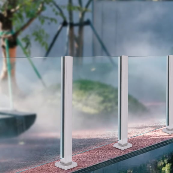 Glass Railing Post 304 Stainless Steel Square Middle Post Brushed Finish No Handrail Modern Outdoor Indoor Deck Stair Balustrade Support 35.8 Inch Height Holds up to 220 lbs Silver for 13 mm Glass